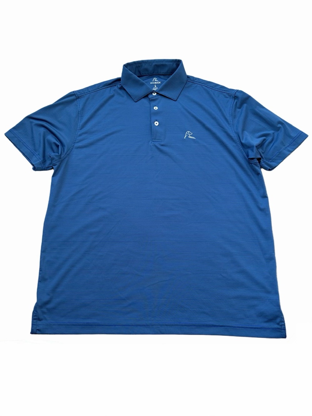 Rhoback Men’s Size Large Blue Birdie Stripe Short Sleeve Performance Golf Polo